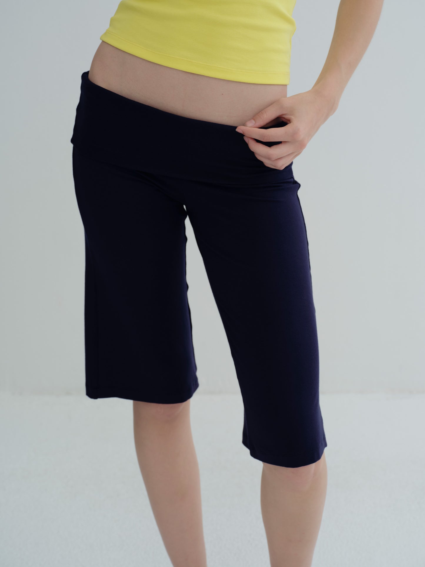 JERSEY FOLDOVER CAPRI PANTS - Navy