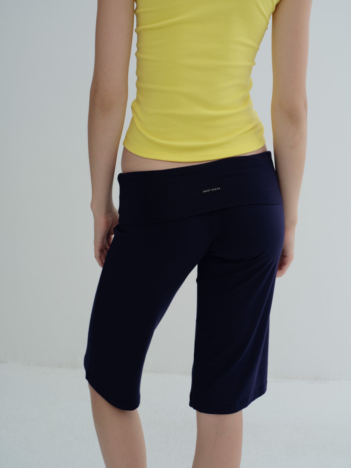 JERSEY FOLDOVER CAPRI PANTS - Navy