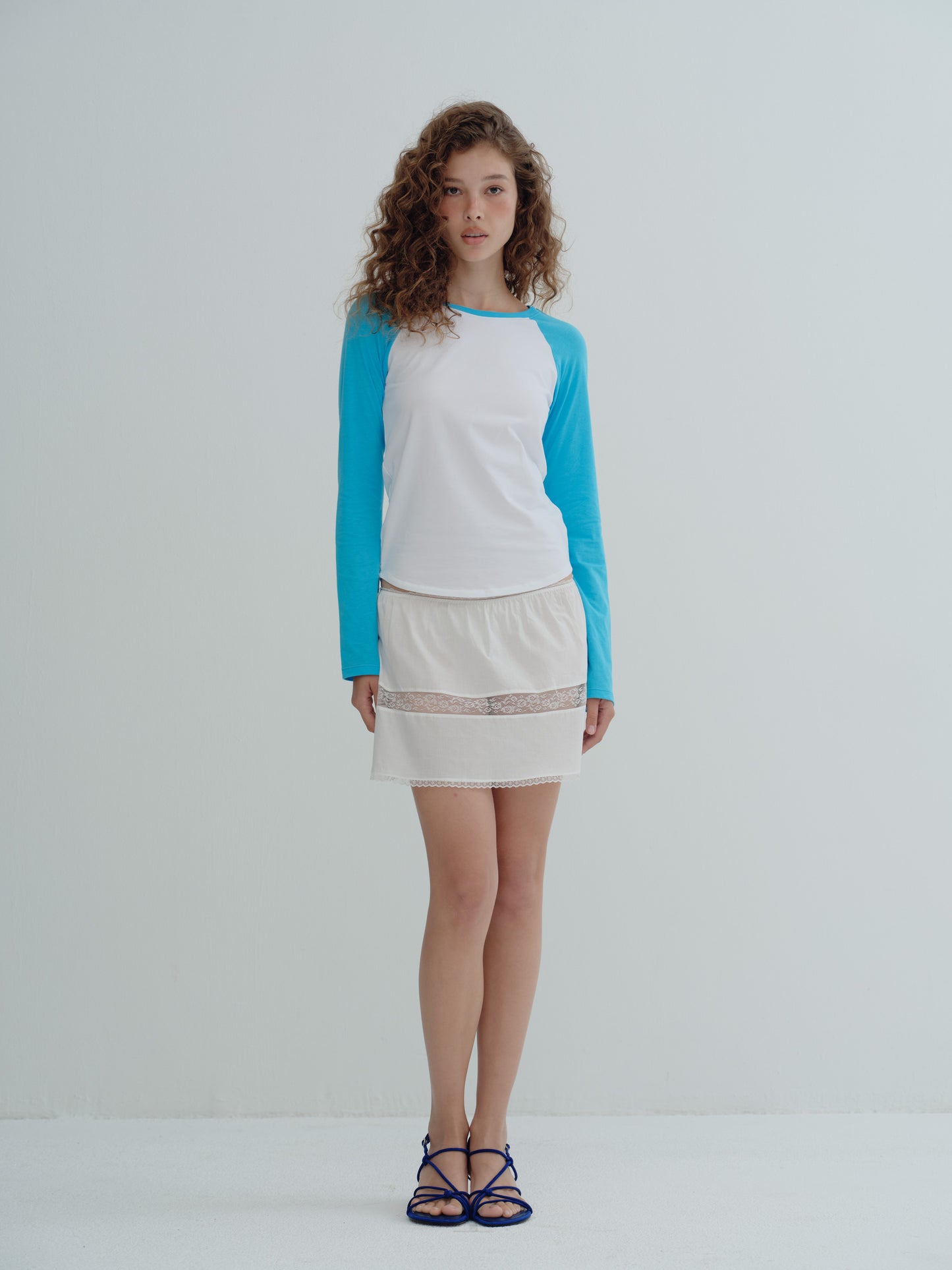 basic raglan long-sleeve tee - Blue / White
