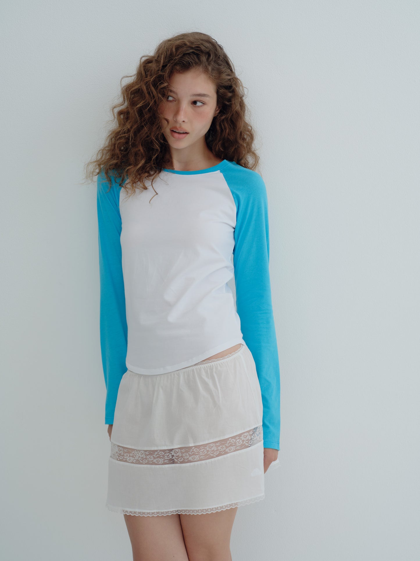 basic raglan long-sleeve tee - Blue / White