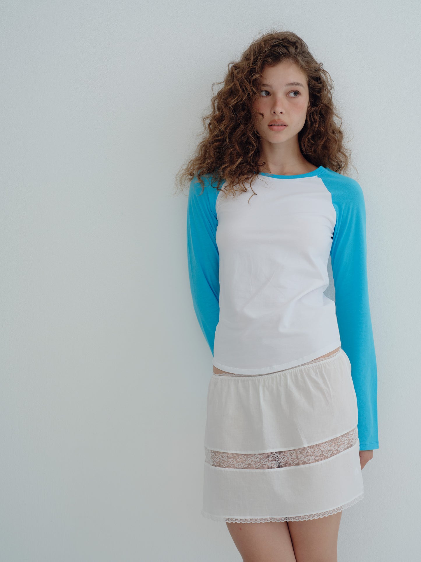 basic raglan long-sleeve tee - Blue / White
