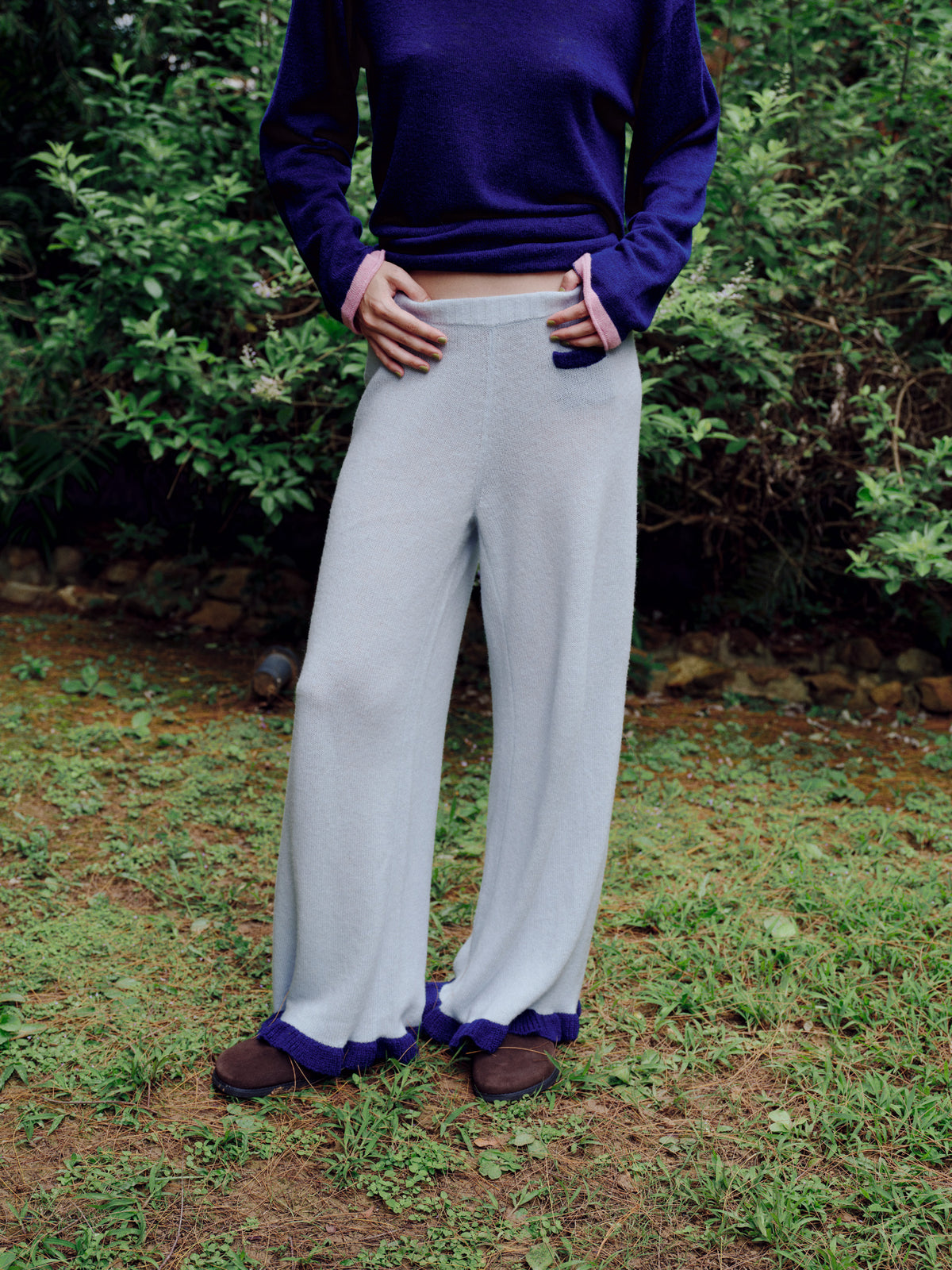 Knit raffle pants with hidden pockets - Powder Blue / Royal Blue