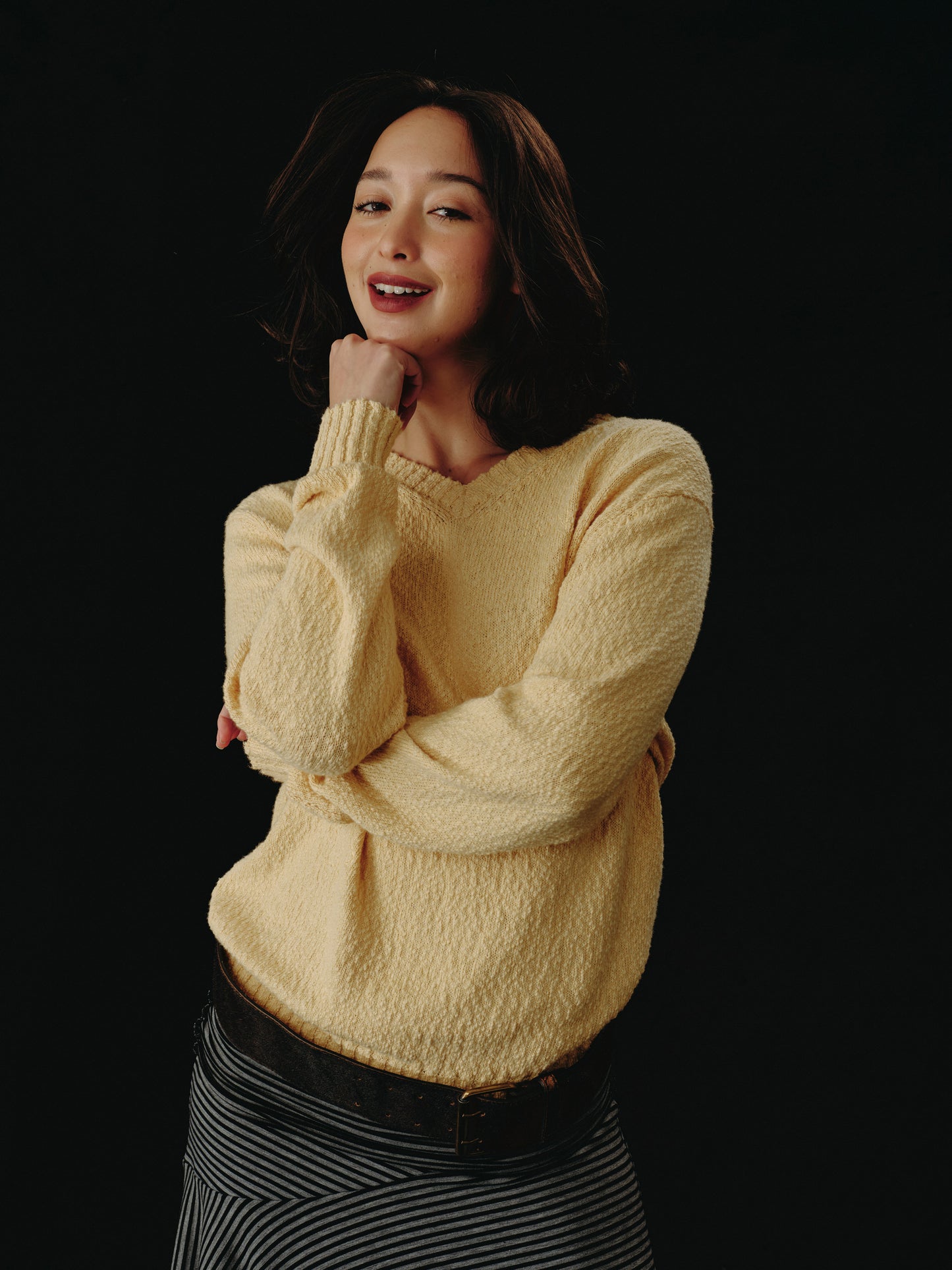 classic v neck knit sweater -starlight