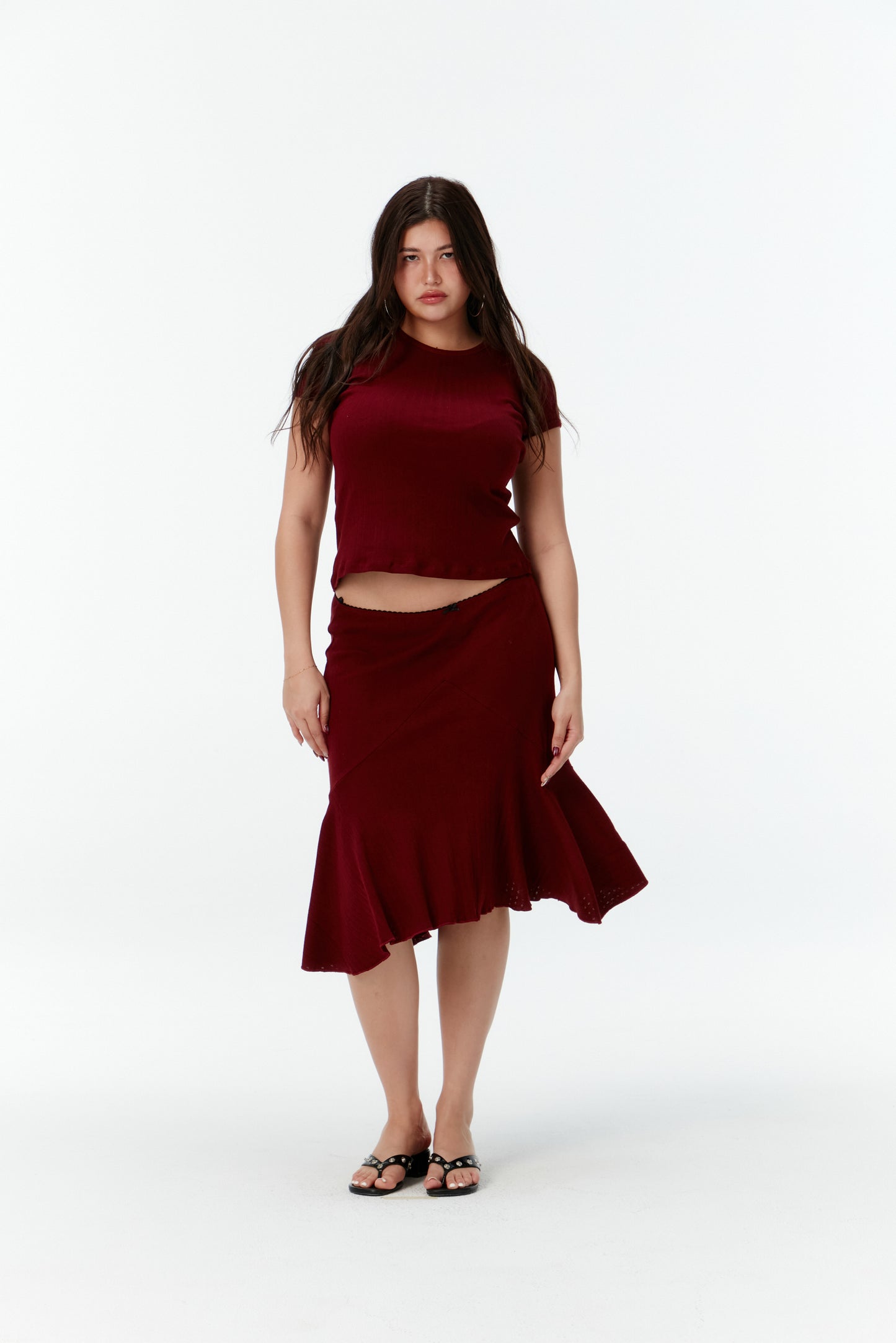 Pointelle Love midi skirt - Dark red cherry