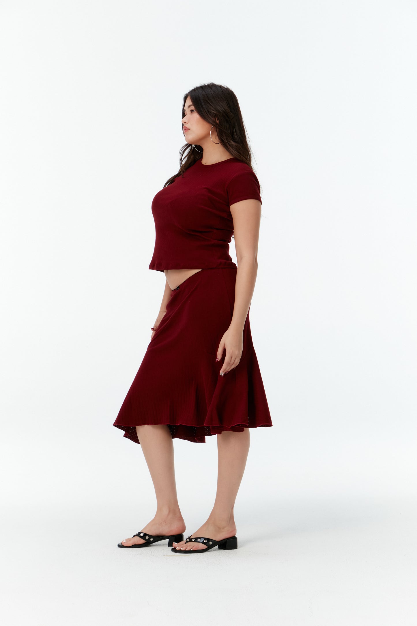 Pointelle Love midi skirt - Dark red cherry