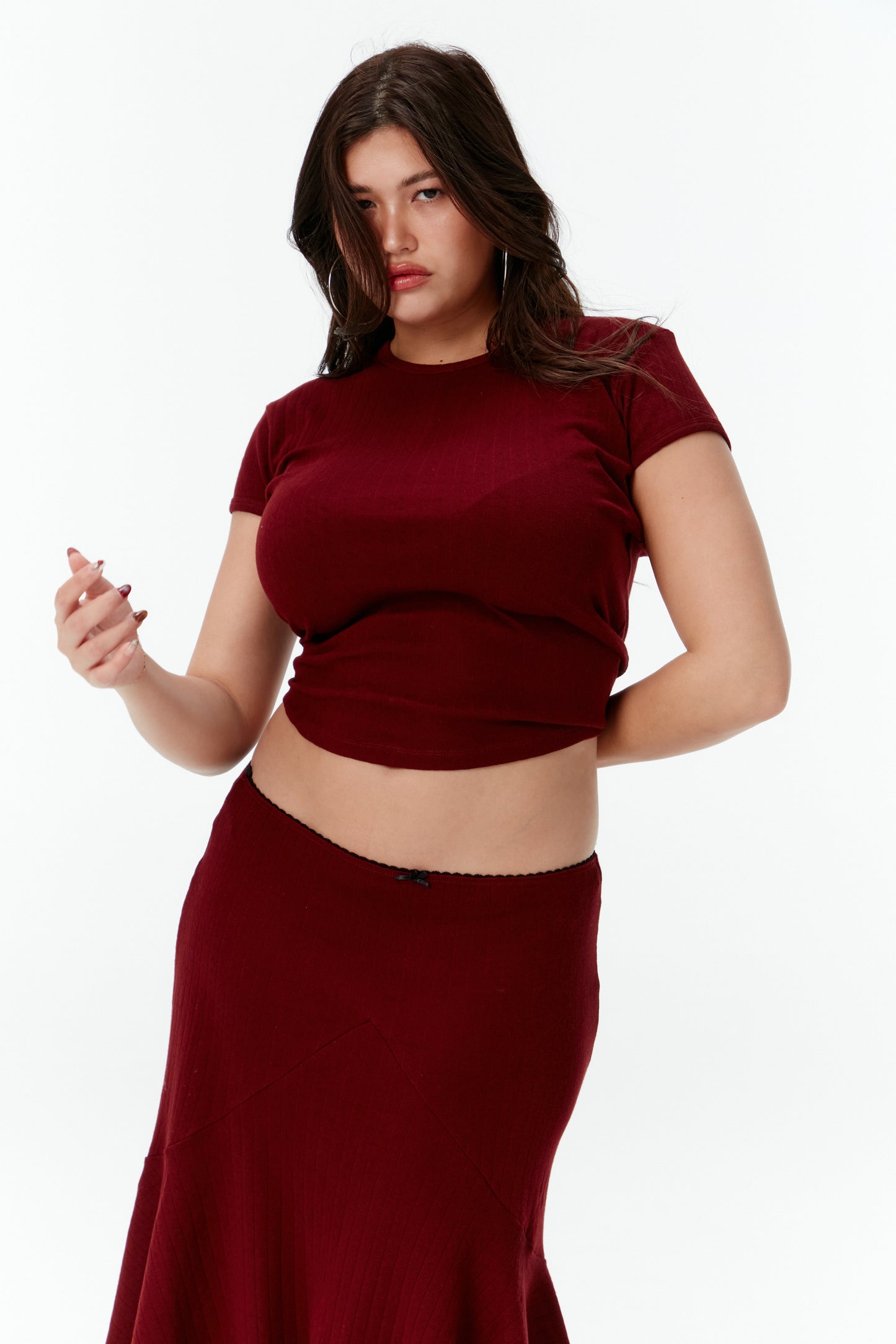 Pointelle Basic Tee -Dark red cherry