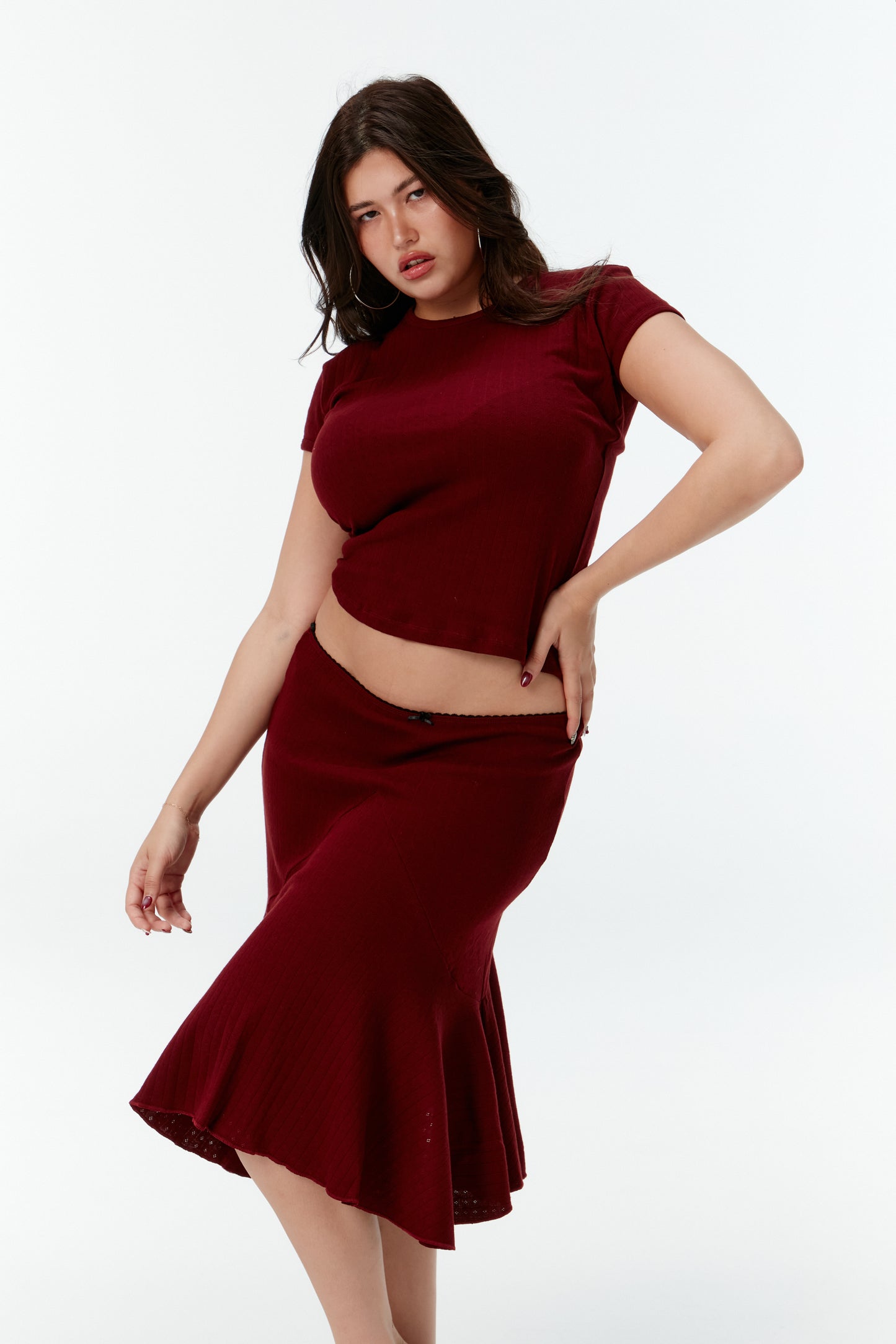 Pointelle Love midi skirt - Dark red cherry