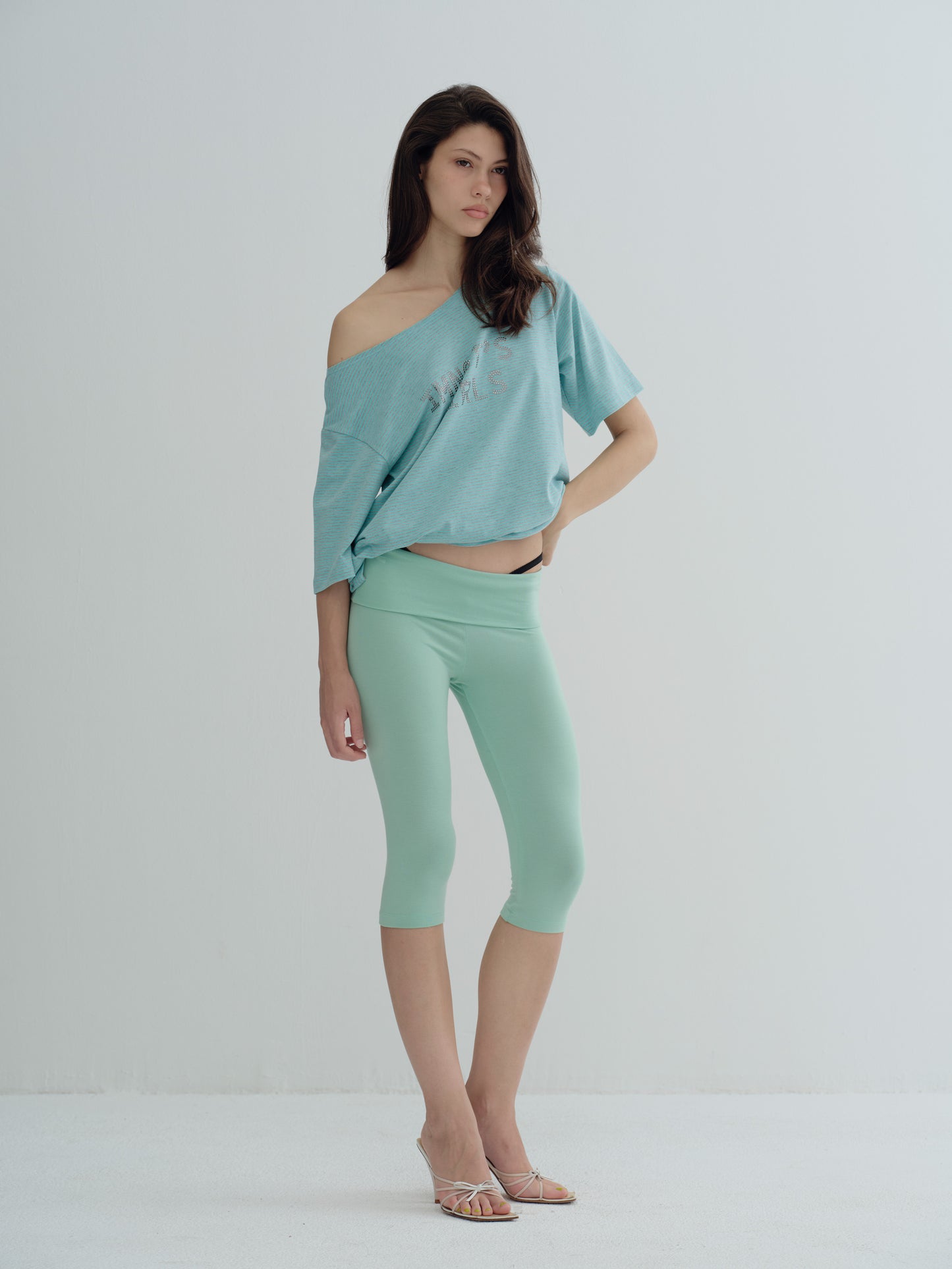JERSEY FOLDOVER CAPRI LEGGINGS - Soft Jade