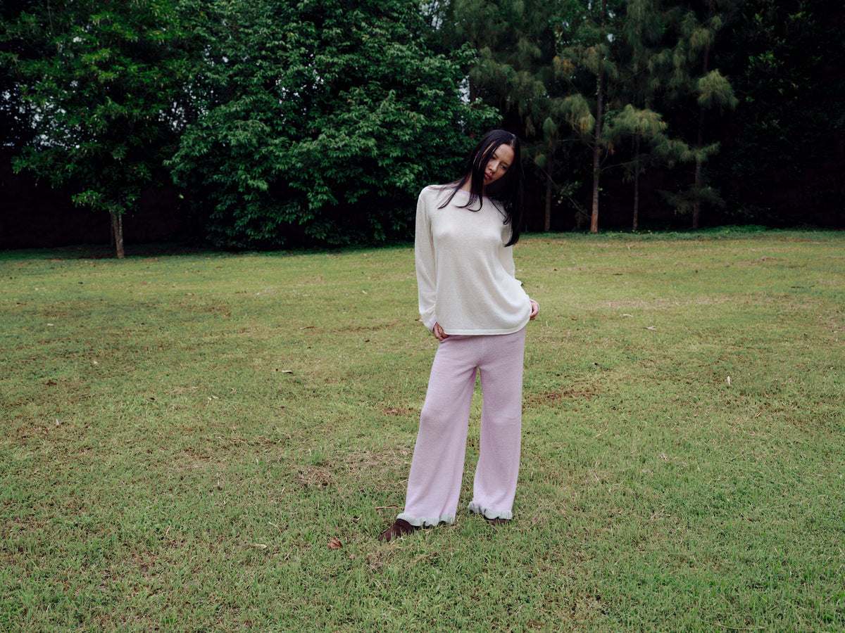 Knit raffle pants with hidden pockets - Lavender / Sage