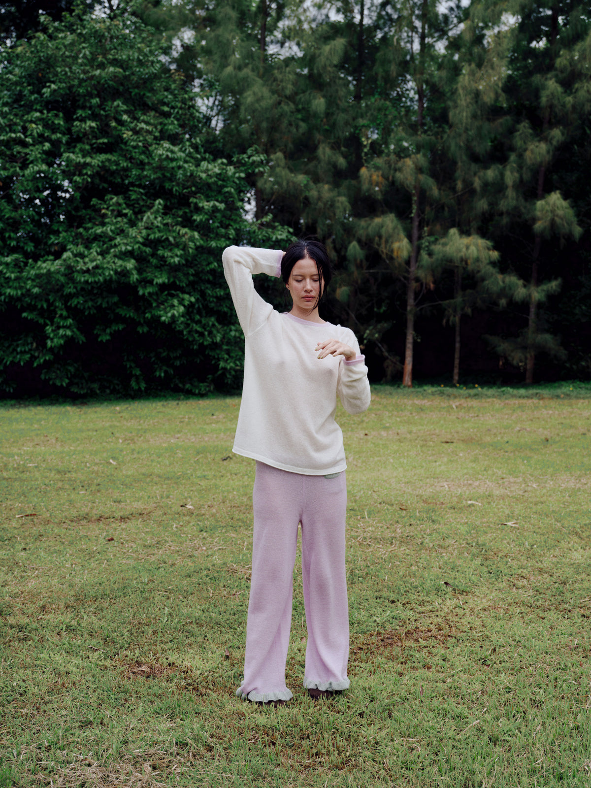Knit raffle pants with hidden pockets - Lavender / Sage