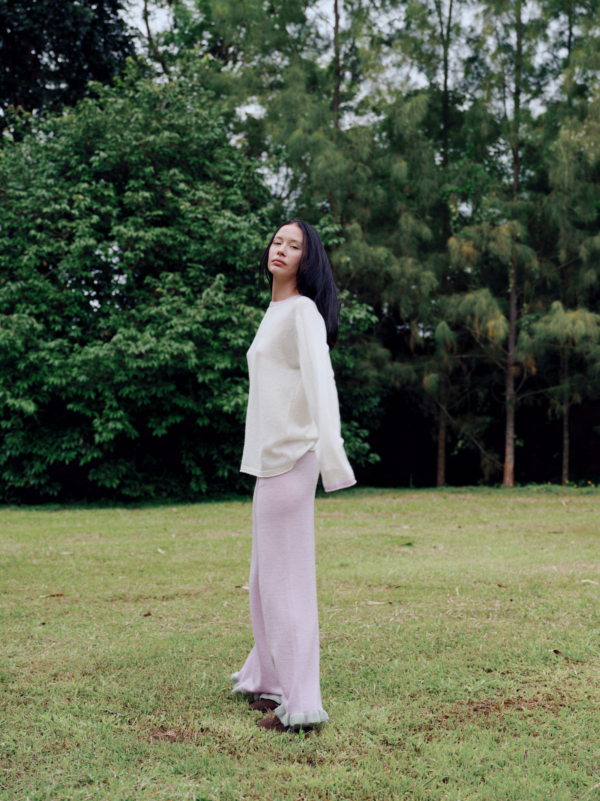 Knit raffle pants with hidden pockets - Lavender / Sage