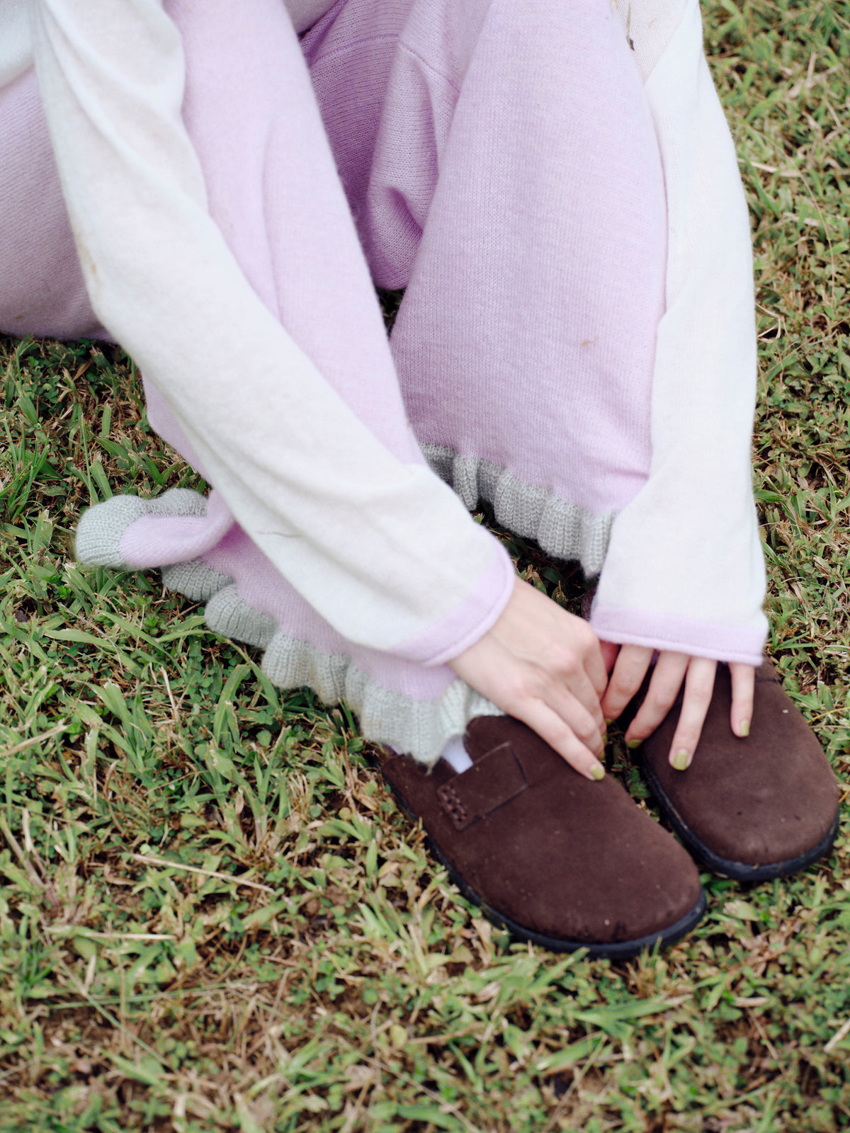 Knit raffle pants with hidden pockets - Lavender / Sage