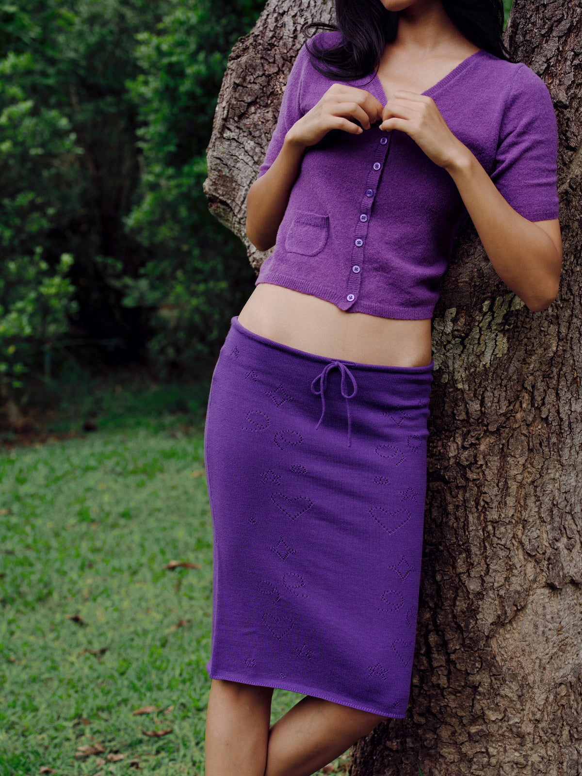 Knit Midi Skirt with Emoji Cut-Outs - BUDO