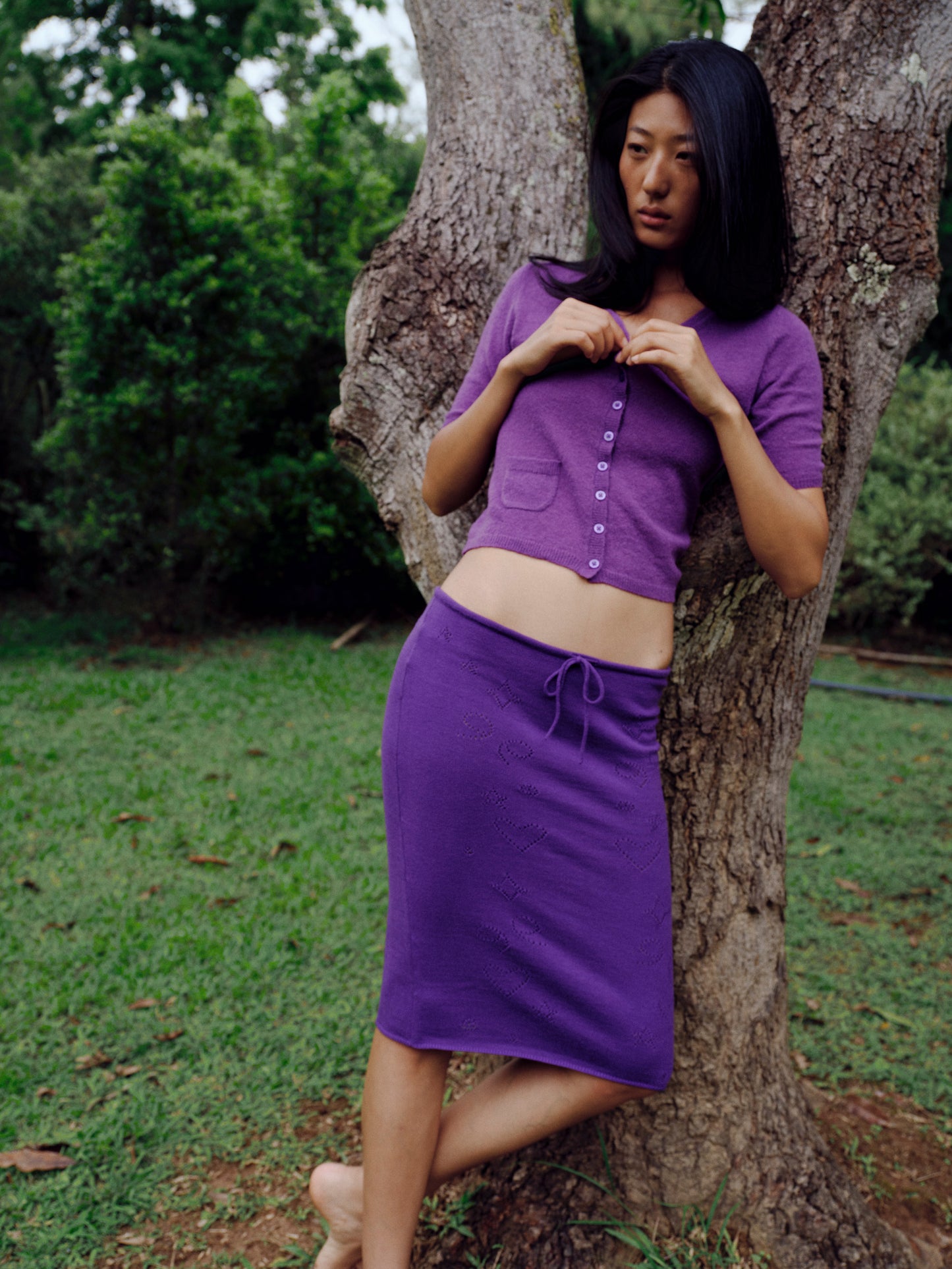Knit Midi Skirt with Emoji Cut-Outs - BUDO