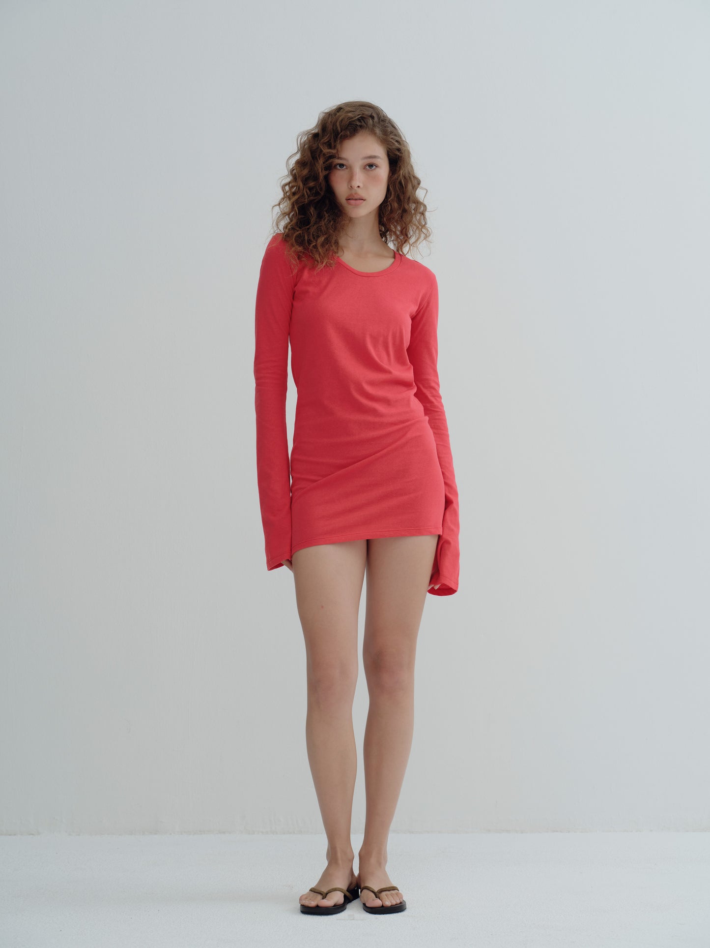LONG SLEEVE MINI DRESS - Real red