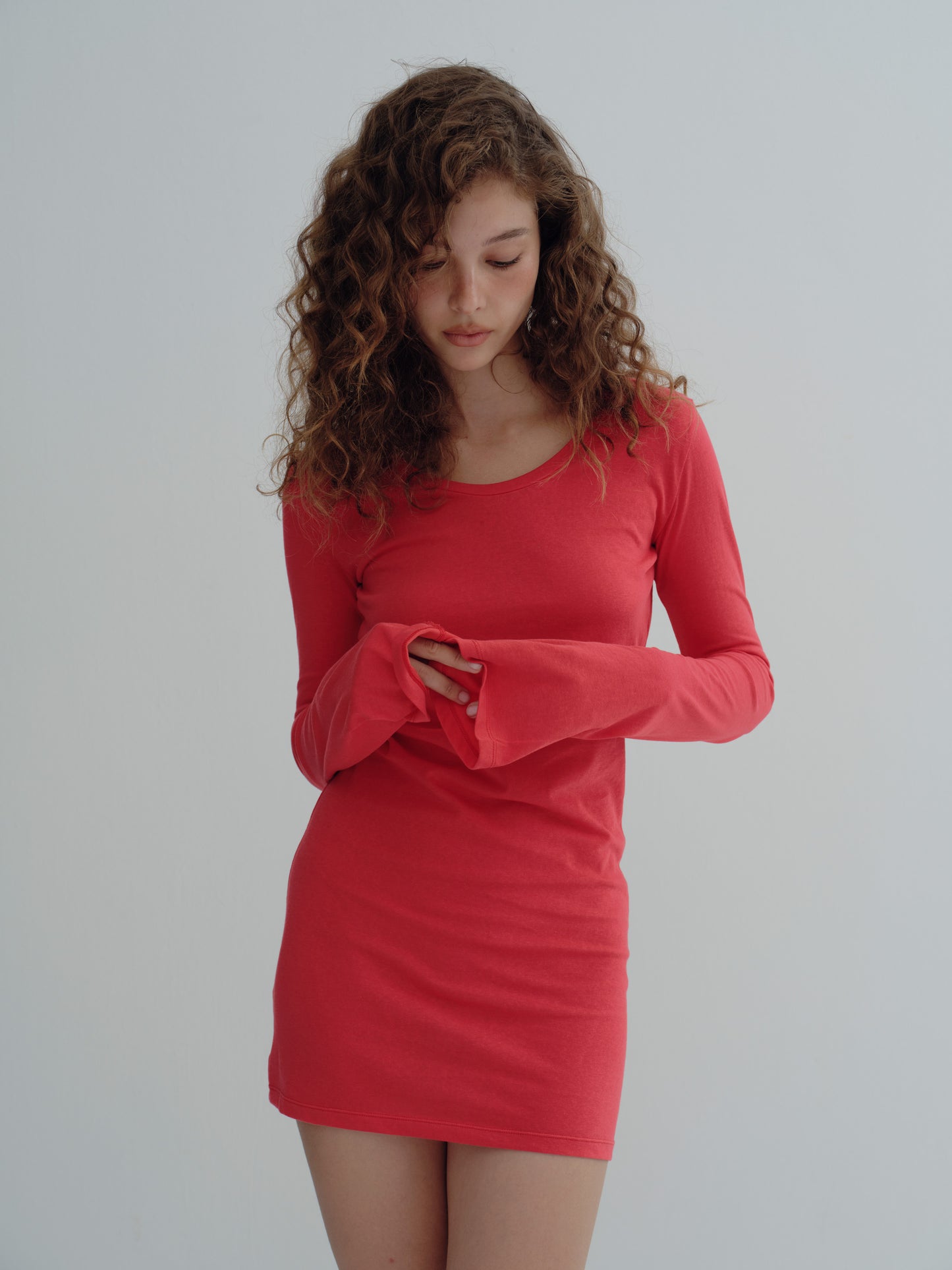 LONG SLEEVE MINI DRESS - Real red