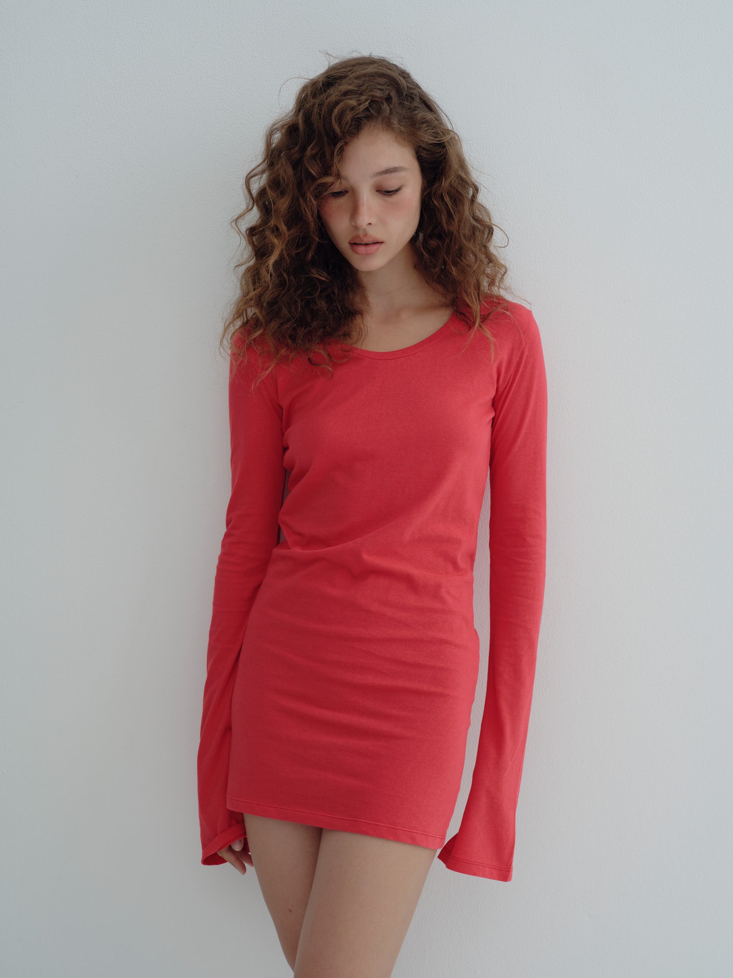 LONG SLEEVE MINI DRESS - Real red