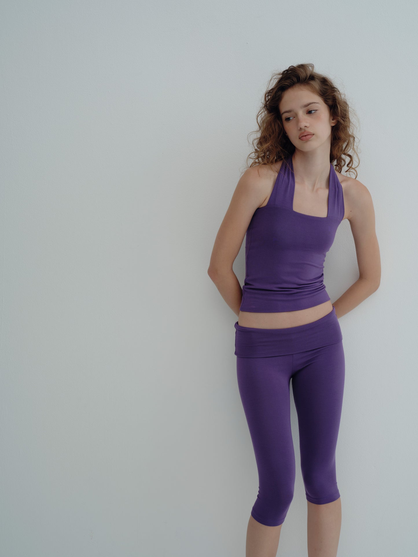 JERSEY FOLDOVER CAPRI LEGGINGS - Mangosteen