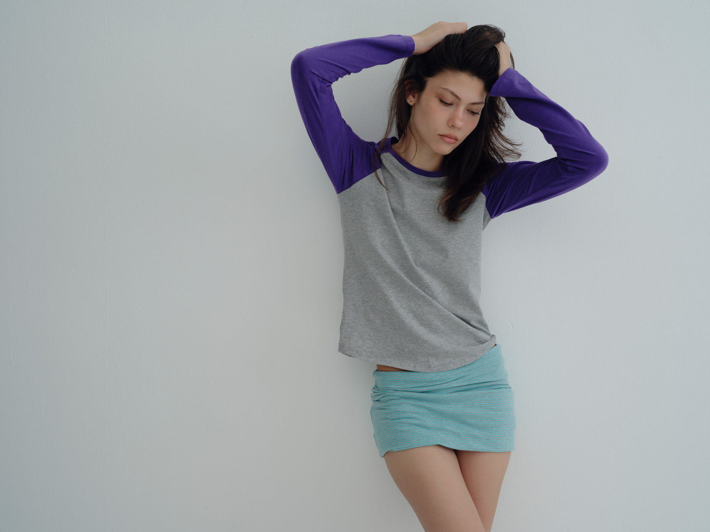 basic raglan long-sleeve tee - Purple / gray