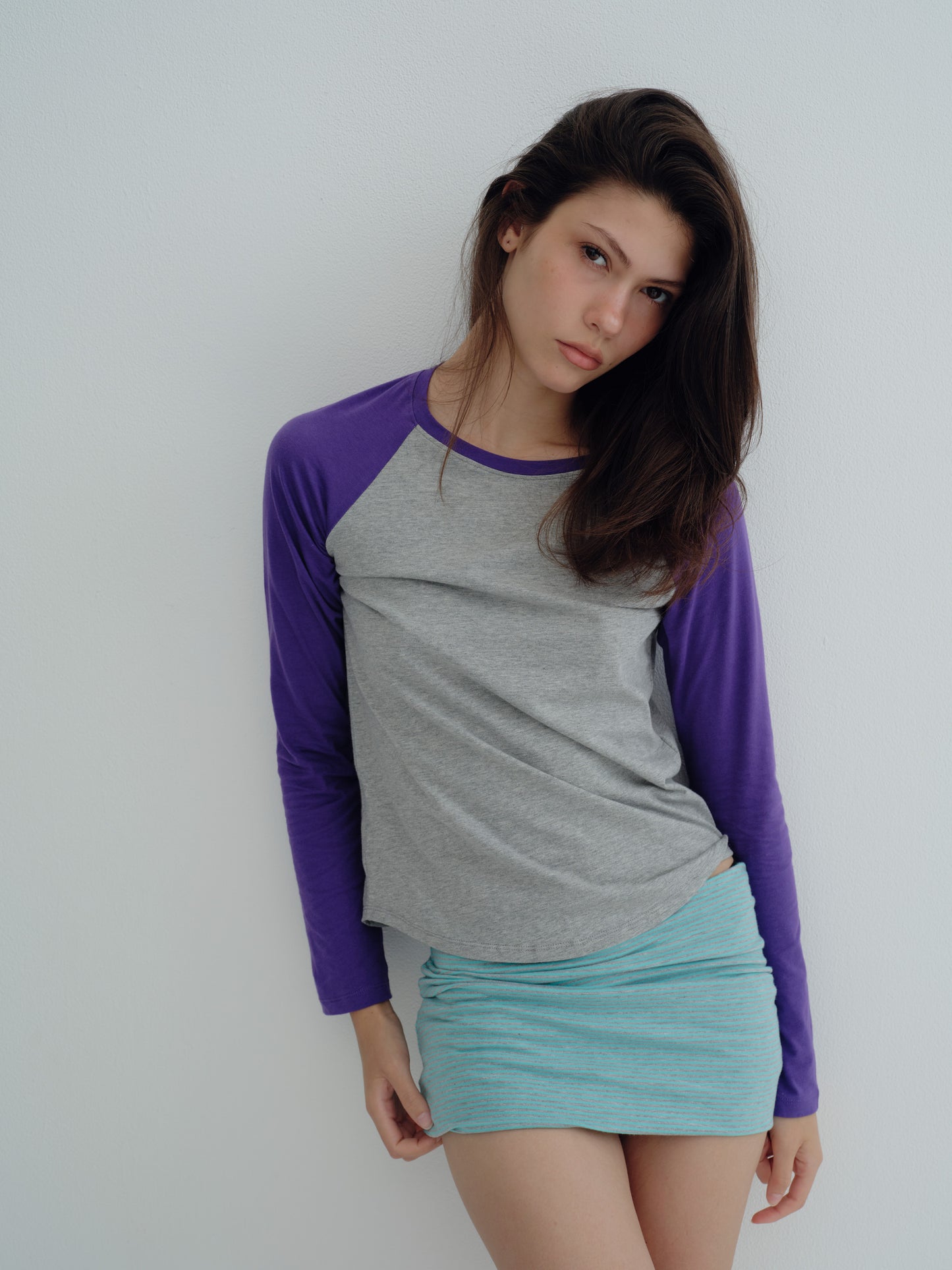 basic raglan long-sleeve tee - Purple / gray