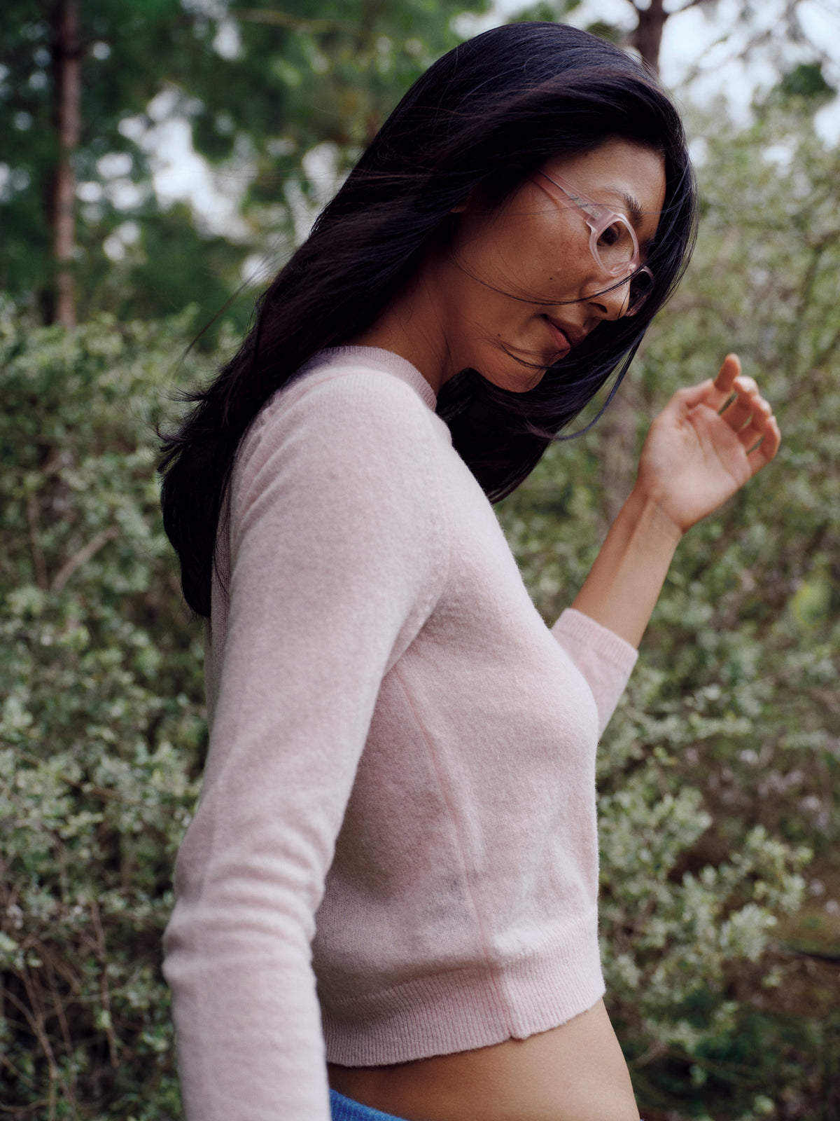 Classic V-Neck Knit Pullover Sweater- Pale Pink