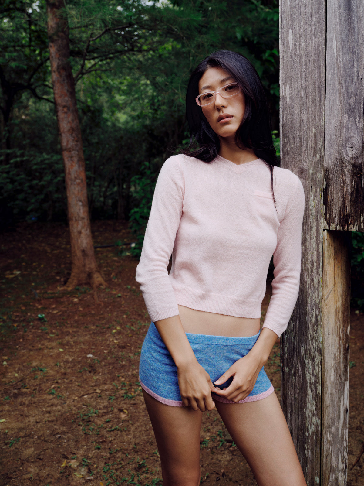 Classic V-Neck Knit Pullover Sweater- Pale Pink