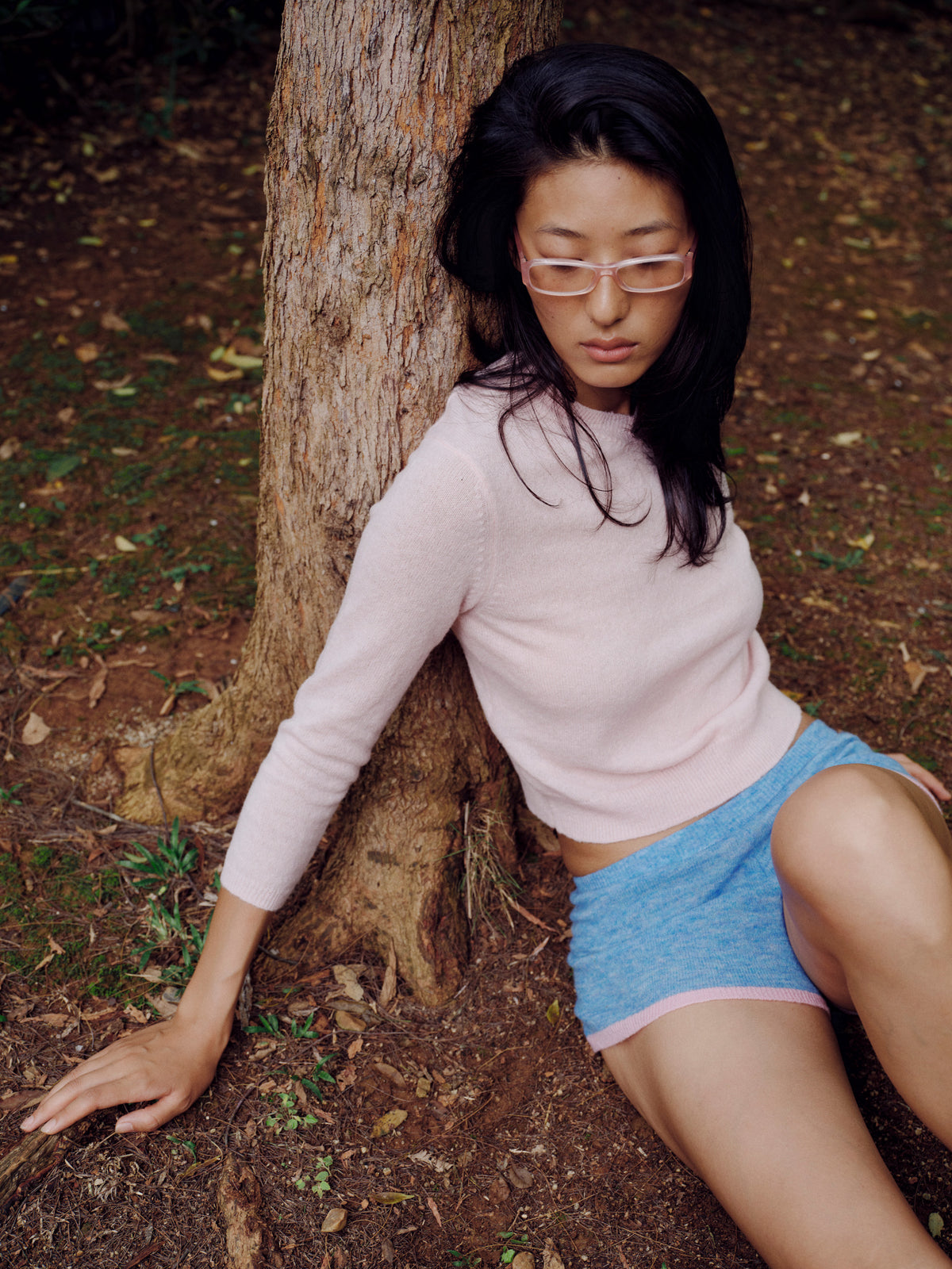 Classic V-Neck Knit Pullover Sweater- Pale Pink