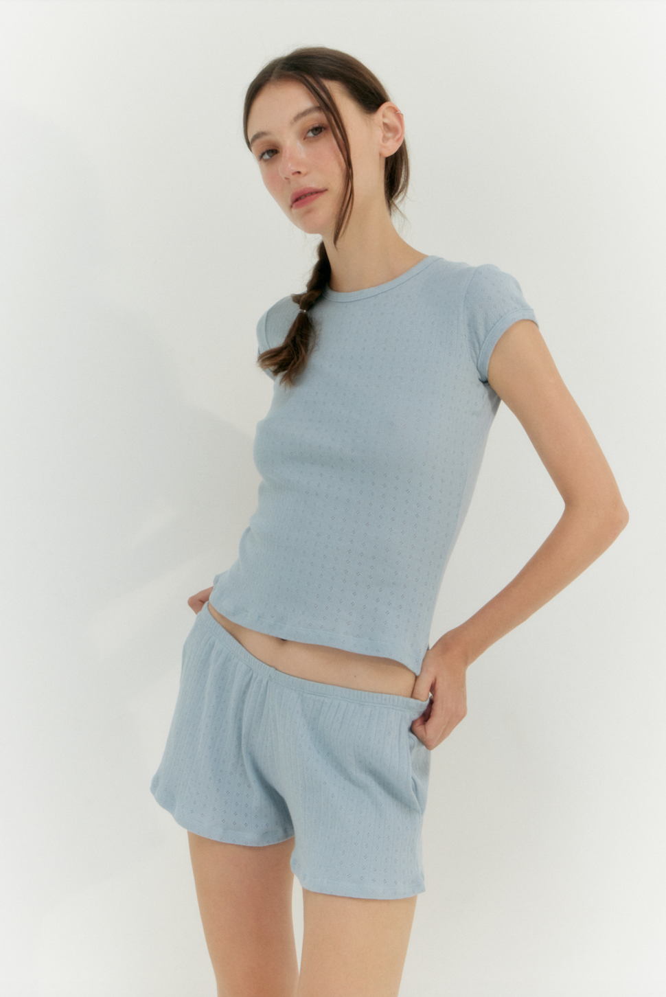 Pointelle Basic Tee - Powder Blue
