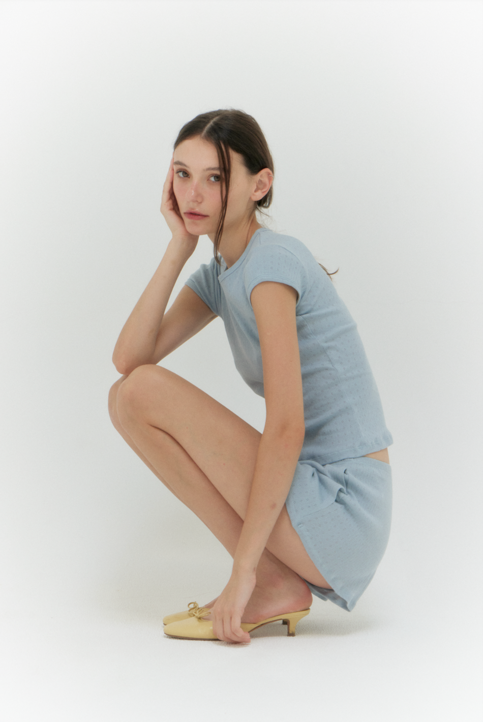 Pointelle Basic Tee - Powder Blue