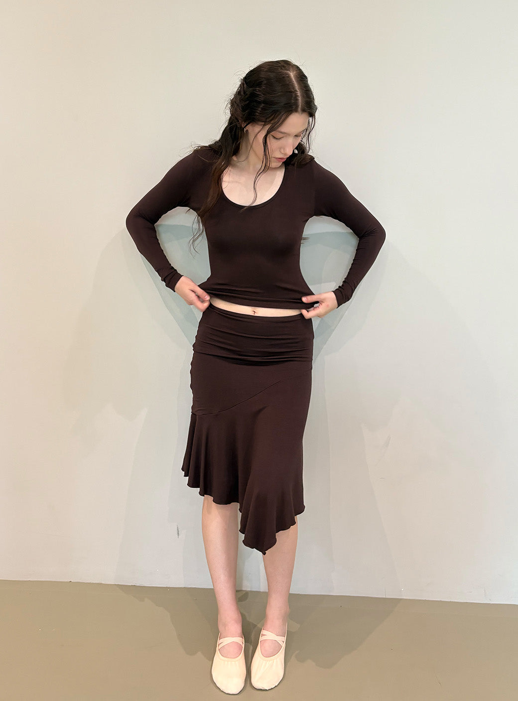JERSEY FOLDOVER SKIRT - CHOCOLATE BARK